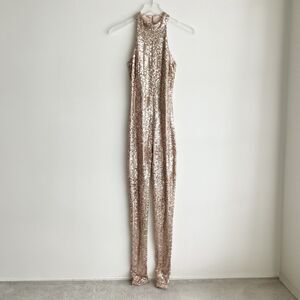 L'ATISTE Rose Gold Sequin Halter Jumpsuit
